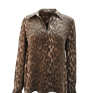 L'agence Leopard-Print Long Sleeve Blouse